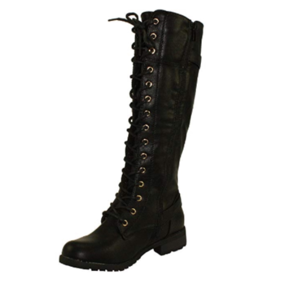 round toe low heel knee high boot